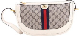 Gucci White Gg Coated Canvas & Leather Ophidia Curved Zip Shoulder Bag Large (Authentic Pre-Loved)