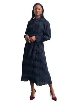 The Fold Aurellie Long Sleeve Tie Waist Dress in Navy at Nordstrom, Size 12