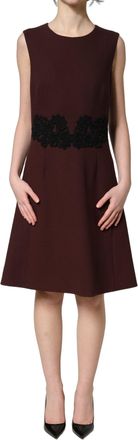 Dolce & Gabbana Womens Maroon Lace Sleeveless Knee Length Dress And Black Virgin Wool Cotton Elastane