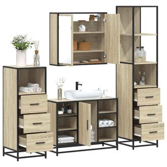 Berkfield Home 4&not;Piece Bathroom Furniture Set&not;Sonoma Oak Engineered Wood in Brown