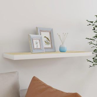 vidaXL Wall Shelf Oak and White Honeycomb MDF, metal 31.5 x 9.3 x 1.5 in
