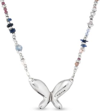 UNOde50 Sterling Silver Metal Alloy Necklace, Multicolored Handmade Crystals And Medium Butterfly