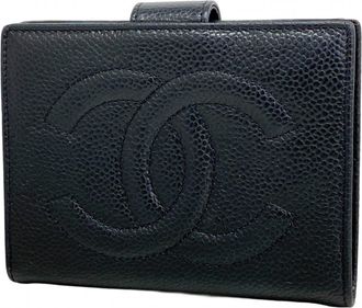 Chanel Black Grained Calfskin Wallet (Bi-Fold) (Pre-Owned)