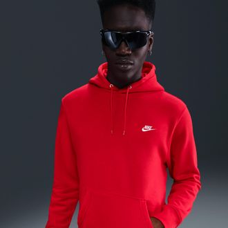 Nike Mens Club Pullover Fleece Hoodie in Red | FN3859-657