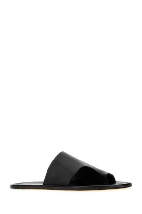 The Row Womens Black Leather Malick Thong Slippers Flat Shoes