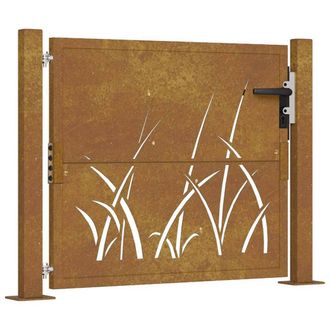 Berkfield Home Garden Gate 105x80 cm Corten Steel Grass Design in Brown