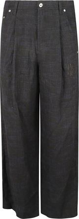 Off-white 90slogo Linnen Baggy Tapered Broek - Heren - Wijde Broeken - Grijs - W31 - Linnen - Broeken