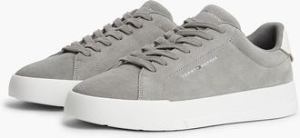 Tommy Hilfiger Mens Tommy Logo Suede Court Sneaker - Hydrogen Grey - US 11.5 / EU 45