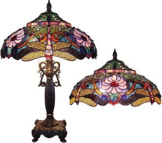 Chloe Lighting ZYGO Tiffany-style 2 Light Dragonfly Table Lamp 19 Shade