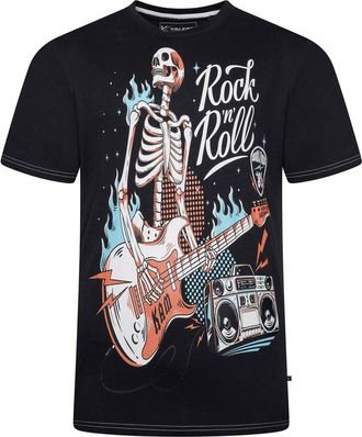 KAM T Shirt Rock N Roll Skull Print Cotton Tee Casual Mens Plus Size 2-8XL Jet Black 5791 (UK, Alpha, 6XL, Plus, Regular, Jet Black)