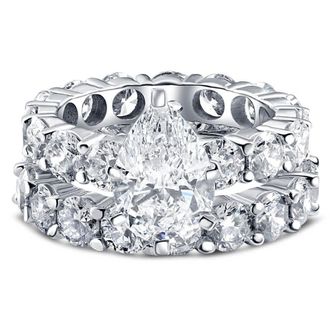 Pompeii3 Certified 13Ct Pear Shape Diamond Eternity Wedding Ring Set 14k Gold Lab Grown