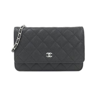Chanel Black Grained Calfskin Chain/Shoulder Wallet (Pre-Owned)