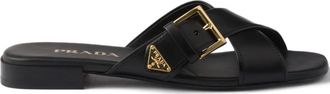 Prada criss-cross buckle sandals - women - Leather/Leather/Leather - 36.5 - Black