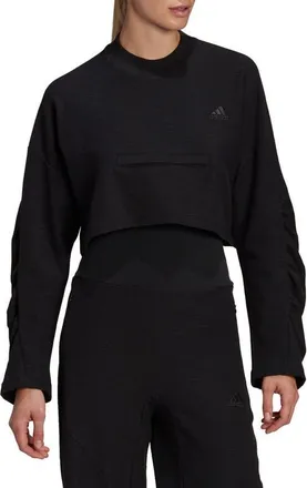 adidas Yoga Crop Crewneck Sweatshirt in Black at Nordstrom, Size Medium