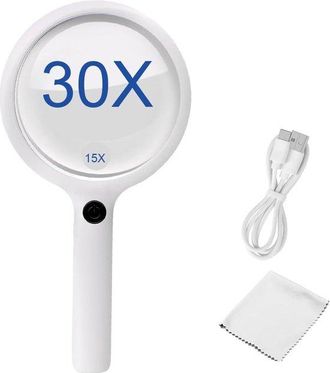 OEM Lupa Con Luz - Lupa De Lectura Con Iluminaci&oacute;n - Lectura De Letra Peque&ntilde;a - Doble Cristal Con Aumento De 30x - Di&aacute;metro De La Lente: 110 Mm