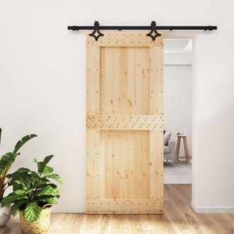 Berkfield Home Sliding Door with Hardware Set 90x210 cm Solid Wood Pine in Brown