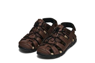 Geox Sandale GEOX UOMO SANDAL STRADA C, Herren, Gr. 39, braun (dunkelbraun, schwarz), Lederimitat, Textil, Schuhe Sandale, Sommerschuh, Klettschuh, Outdoor