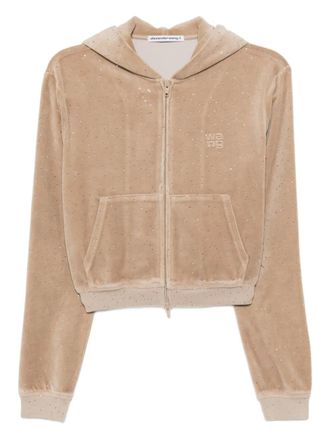 Alexander Wang crystal-embellished zipped hoodie - women - Cotton/Polyester - M - Neutrals