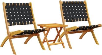 vidaXL Folding Garden Chairs 2 pcs with Table Black Solid Wood vidaXL