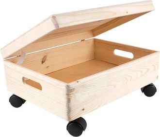 OEM Bo&icirc;te De Rangement - - Xl - Bois Massif - 40 X 30 X 14 Cm - Avec Roulettes
