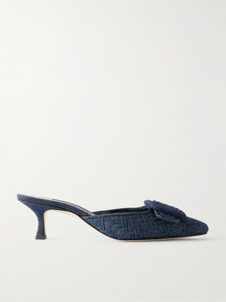 Manolo Blahnik Mule In Denim Con Fibbia Maysale 50 - Blu