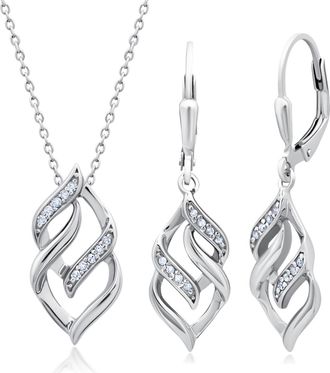 MAX + STONE Genuine Diamond Eternity Pendant Necklace and Dangle Earring Set in Sterling Silver, 18
