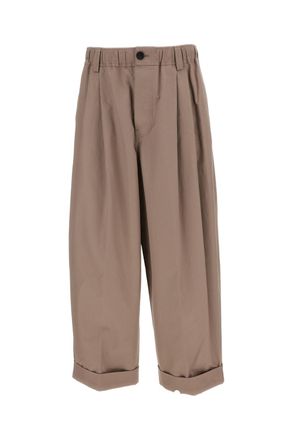 Marni Beige Double Pleat Cotton Canvas Trousers