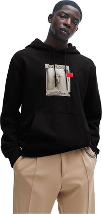 HUGO BOSS Hugo Herenhoodie van katoen met hondenprint (Zwart)