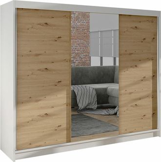 Mirjan24 Mobilier1 - Armario Closico 158, Roble Artisan + Blanco, 215x200x58cm, Puertas De Armario: Correderas, N&uacute;mero De Estantes: 0