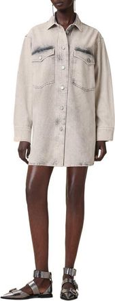 AllSaints Faye Sparkle Embellished Long Sleeve Shacket Minidress in Snow Grey at Nordstrom, Size X-Small