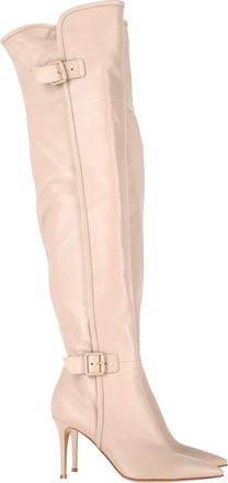 Gianvito Rossi Buckle Detail Over-The-Knee Heeled Boots in Nude Leather