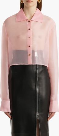 Khaite Jasen Silk Organza Crop Button-Up Shirt in Petal at Nordstrom, Size X-Large