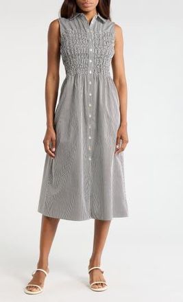 Avec Les Filles Smocked Sleeveless Shirtdress in Black-White at Nordstrom Rack, Size 12