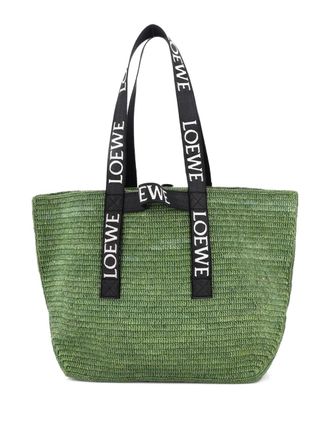 Loewe Fold Logo Strap Raffia Large tote bag - Green
