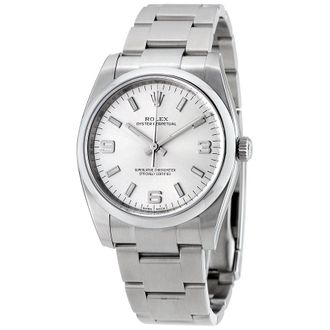 Rolex Pre-owned Rolex Oyster Perpetual Automatic Chronometer Silver Dial Mens Watch 114200SASO