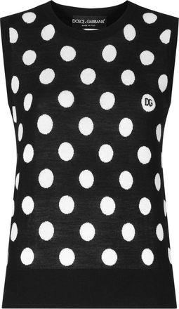 Dolce & Gabbana polka-dot knitted vest - women - Silk/Virgin Wool - 40 - Black