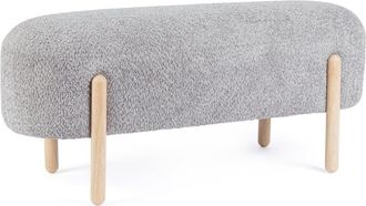 Konte Design Banco de tela efecto bouclé gris claro, patas de madera de caucho