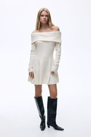 H&M Rib-knit Off-the-shoulder Dress in Cream at Nordstrom, Size Xx-Large