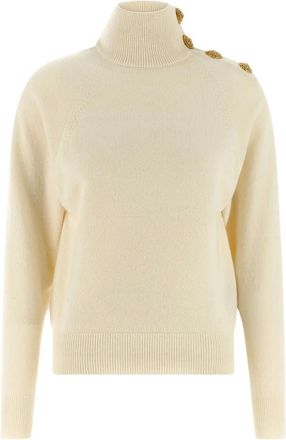 Balmain high-neck coin-button sweater - women - Cashmere/Virgin Wool - 34 - Neutrals