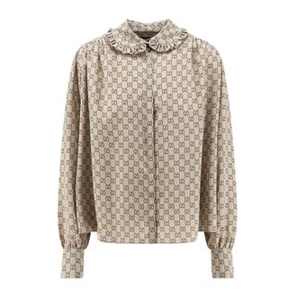 Gucci Zijden Cr&ecirc;pe de Chine Blouse met Print - Dames - Blouses - Beige - XS - Overhemden