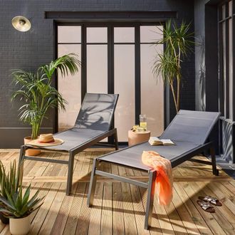 Sweeek Pair Of Textilene & Aluminium Sun Loungers in Grey