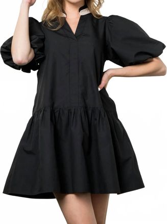 THML Clothing Puff Sleeve V Neck Dress In Black