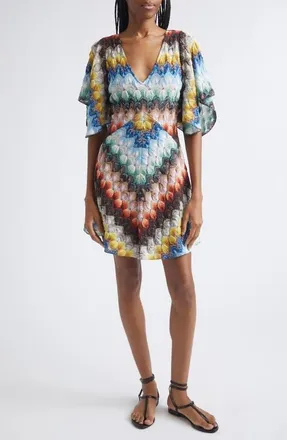 Missoni Lace Motif Lam&eacute; Minidress in Multicolor On Black Base at Nordstrom, Size 40