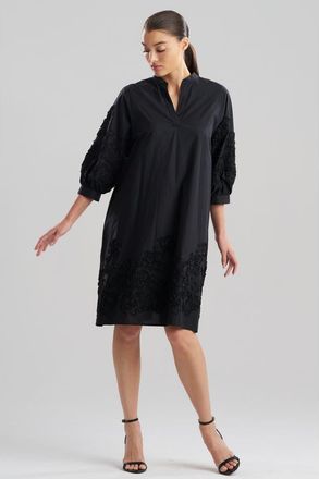 Natori Carnation Embroidery - Cotton Voile Puff Sleeve Peasant Dress in Black at Nordstrom, Size X-Large