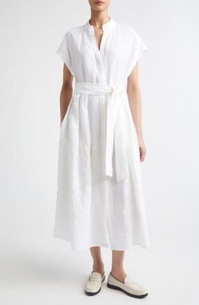 Eleventy Embroidered Linen Shirtdress in White at Nordstrom, Size 00 Us
