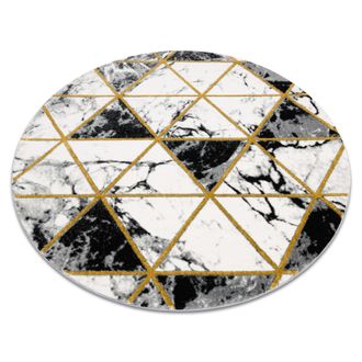RugsX Rugsx - Tappeto Emerald Esclusivo 1020 Cerchio - Glamour, Elegante Marmo, Triangoli Nero / Oro Black Rotondo 120 Cm