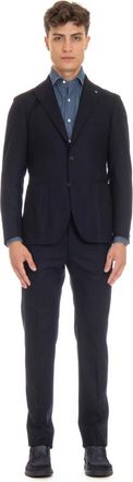 Tagliatore Blauwe Flanellen Jurk met Opgestikte Zakken - Heren - Business pakken - Blauw - S - Kostuums