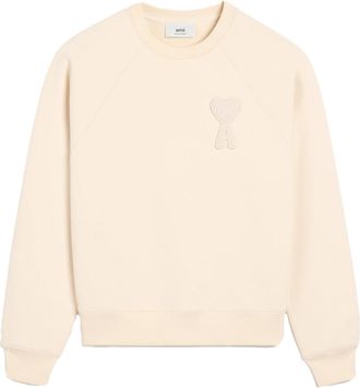 Ami Mens Patch Heart Sweatshirt in White Cream Cotton - Size X-Large