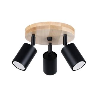 Wonderlamp Plaf&oacute;n de techo de madera con 3 focos orientables negro
