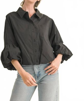 Merci Button Down Bubble Sleeve Top In Black